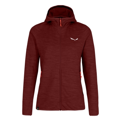 Salewa Hybrid-Fleecejacke Nuvolo Alpinewool mit Kapuze (4-Wege-Stretch, warm, atmungsaktiv) rot Damen